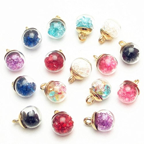 0.48 Dandan DIY 16pcs 12mm Colorful Mix Lots Assorted-Colors Antique Charms Glass Ball with Tiny Shiny Rhinestone Beads Pendant Craft Accessory DIY Necklace Bracelet Craft Jewelry Making Supply
